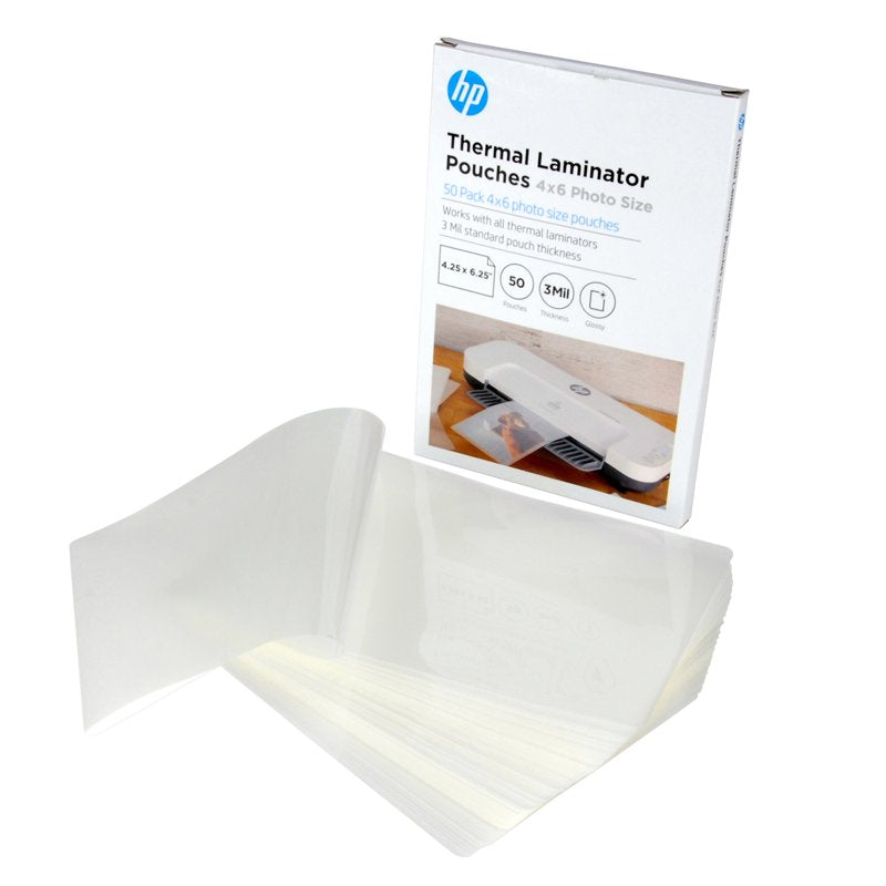 HP 4x6 Photo Laminating Pouches - Glossy Finish, 50 Pack