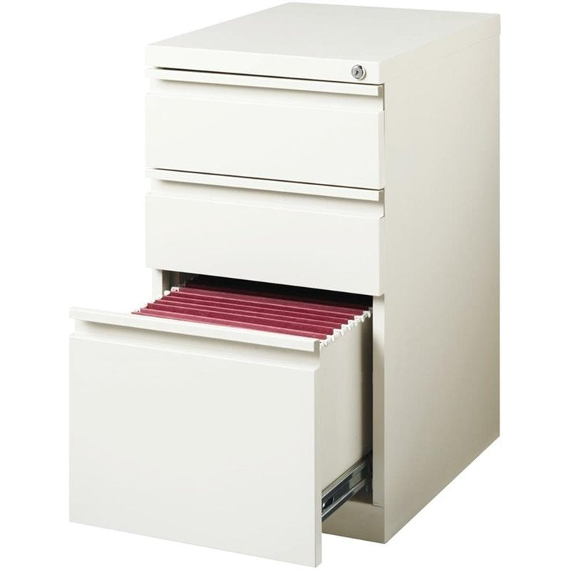 20-Inch Metal Mobile Pedestal Filing Cabinet with 3 Drawers, White
