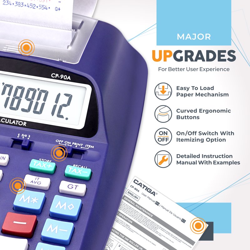 Printing Calculator with Paper Roll for Accounting & Business Use - Upgraded 12 Digit LCD Display