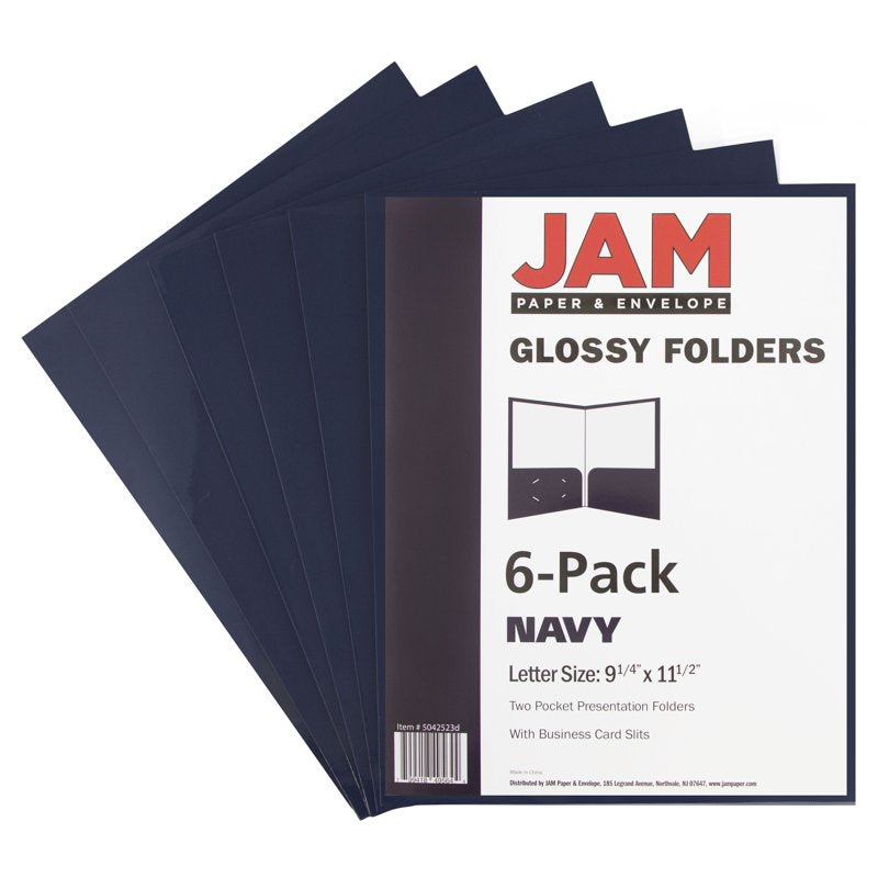 Navy Blue Glossy Two Pocket Folder with Business Card Slot - 25 Pack