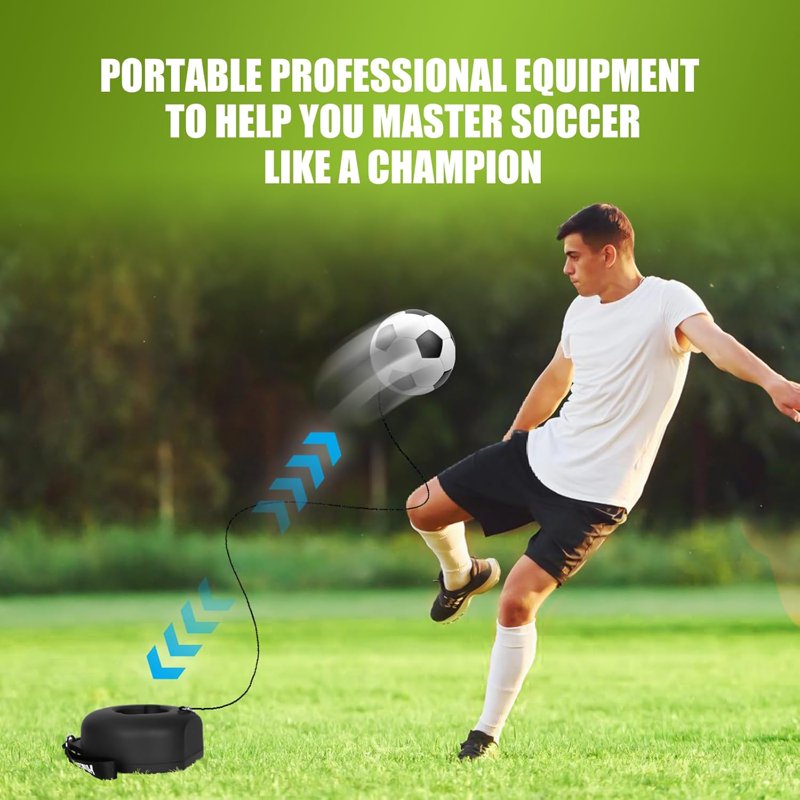 Adoreal Soccer Training Set with Metal Base - Portable Solo Rebound Trainer (Black)