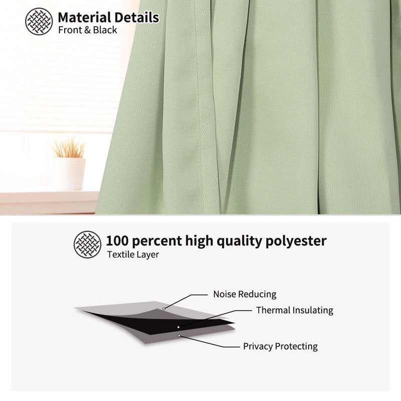 Solid Window Curtain Panel Light Green 25x40 Inches - Blackout Privacy Drapes