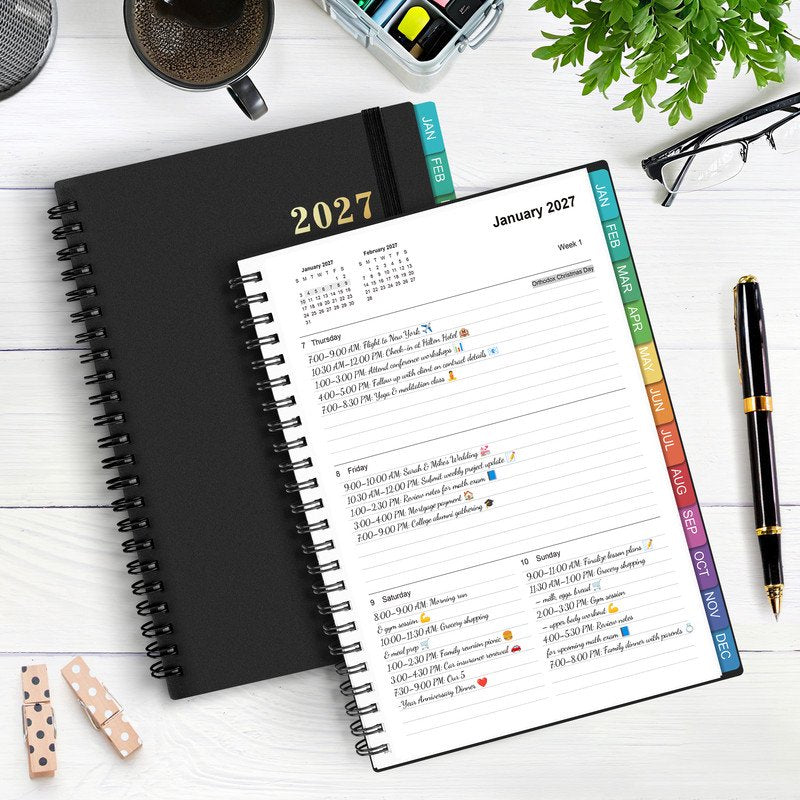 Large 2027 Weekly & Monthly Planner with Tabs & Elastic Closure - 8.5x11in