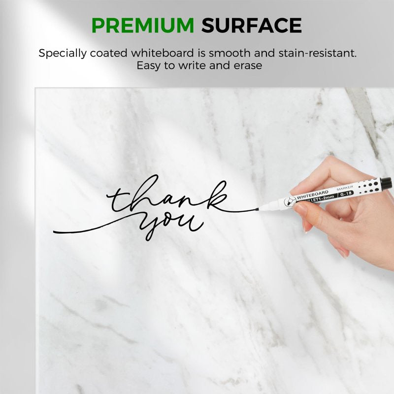 Magnetic Dry Erase Board with Marble Pattern - Wall Mount Whiteboard for Home Office & Classroom