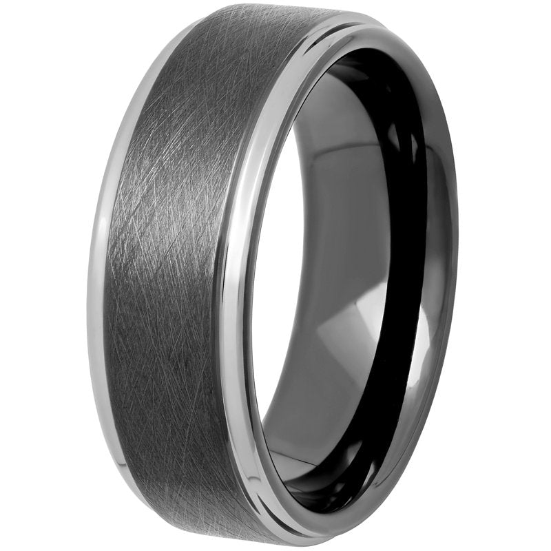 Men's Black Tungsten Wedding Band 8mm Step Edge Two-Tone Finish