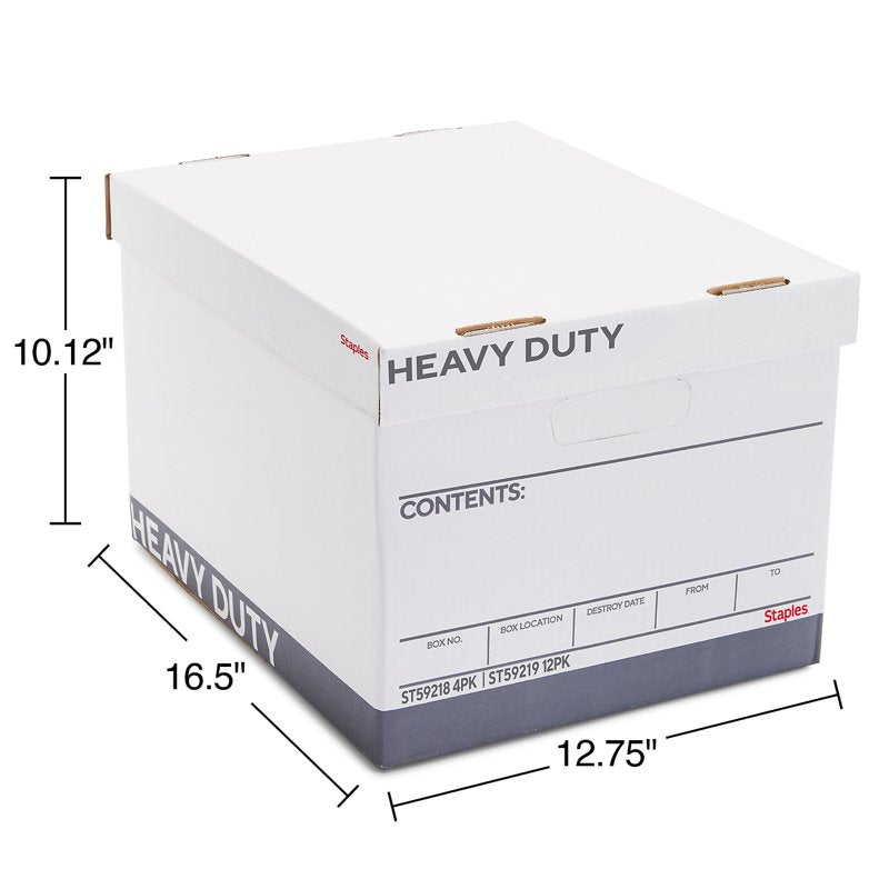 Heavy-Duty Corrugated Storage Boxes for Documents - White/Gray, 4 Pack