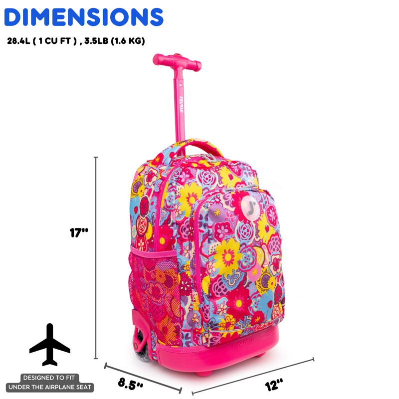 Kids 17-Inch Rolling Backpack for School & Travel with Wheels & Organizer