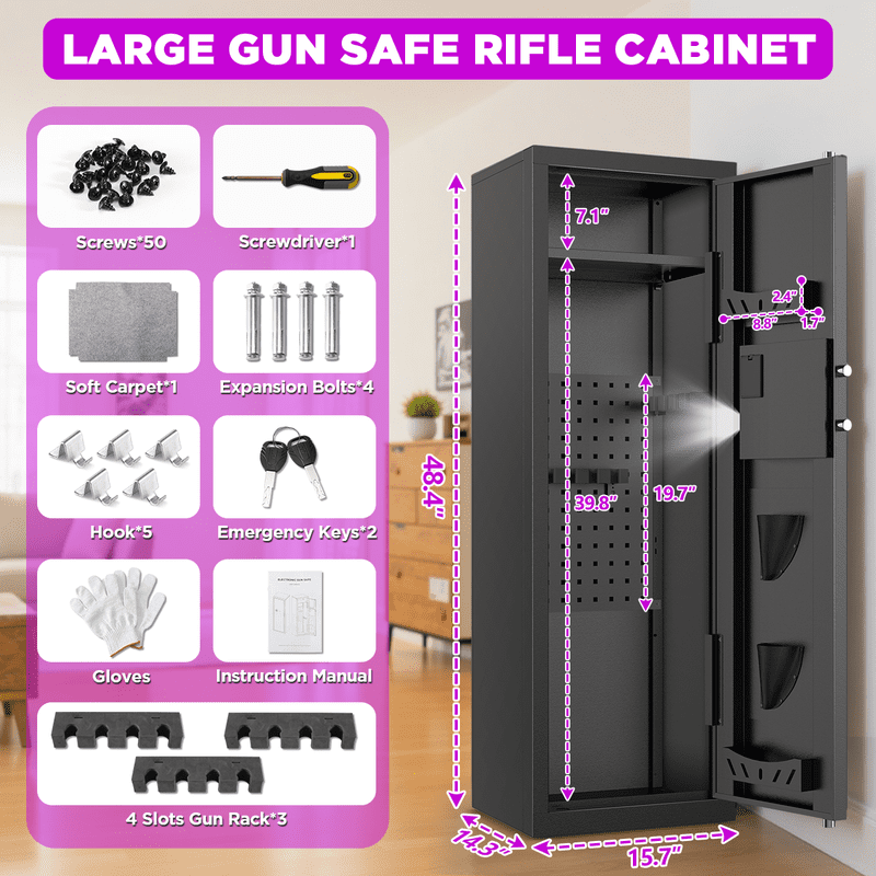 8-10 Gun Safe with Quick Access Digital Lock and Removable Shelves
