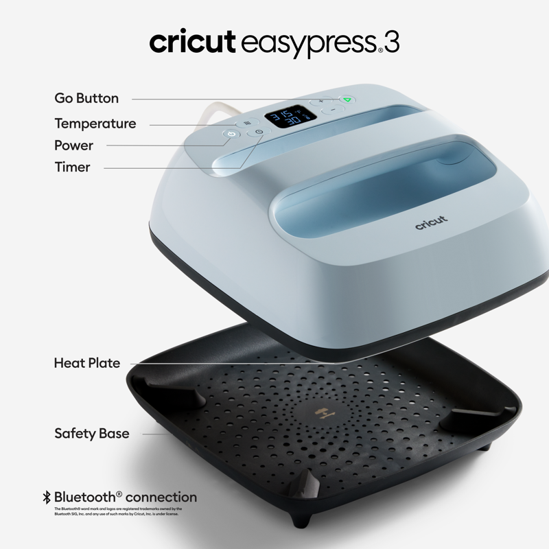 Bluetooth-Enabled Cricut EasyPress 3 Heat Press Machine 9x9 in - Blue