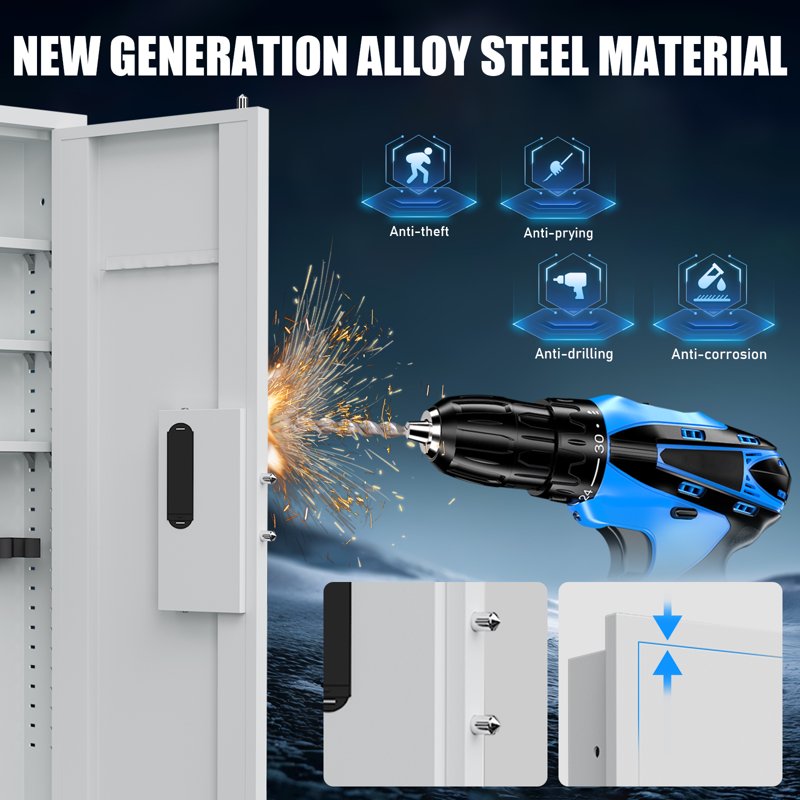 Wall Gun Safe with Dual Alarm System & Adjustable Shelves – Fireproof Security Cabinet