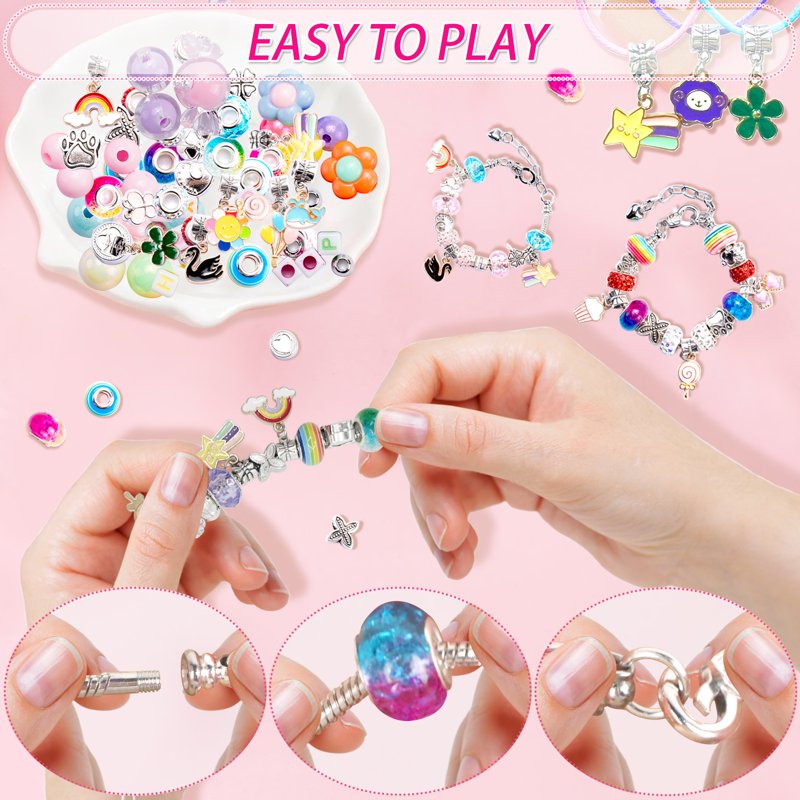 DIY Bead Jewelry Making Kit for Kids & Teens - 198 Piece Craft Set with Beads, Pendants & Tools