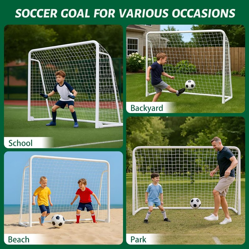 MOPHOTO 8x6 ft Foldable Soccer Goal - White Steel Backyard Practice Net