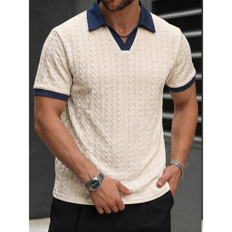 Men's Polo Shirts V Neck Short Sleeve Golf Casual Knit Tops
