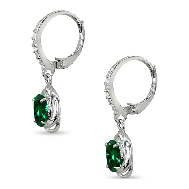 Sterling Silver Oval Love Knot Dangle Earrings with Birthstone Options