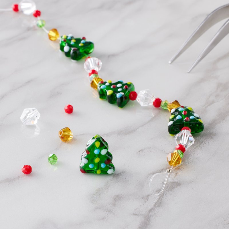 Christmas Tree Lampwork Glass Bead Mix for Jewelry & Holiday Crafts - 12 Pack