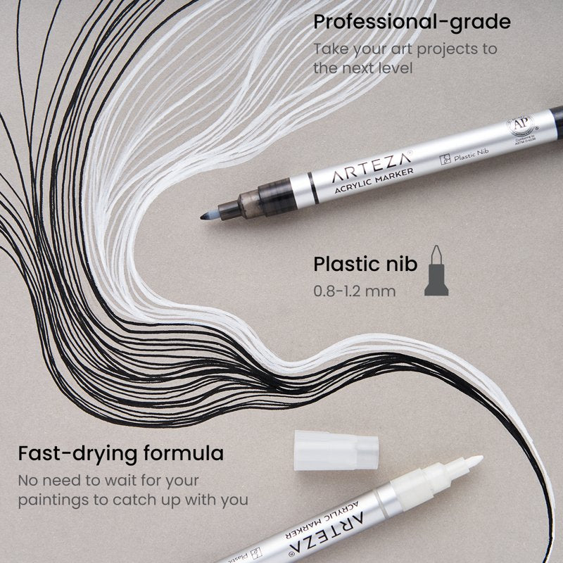 Arteza Acrylic Paint Markers - Fine Nib, 20 Count, Black & White (Variation: 20, Black and White)