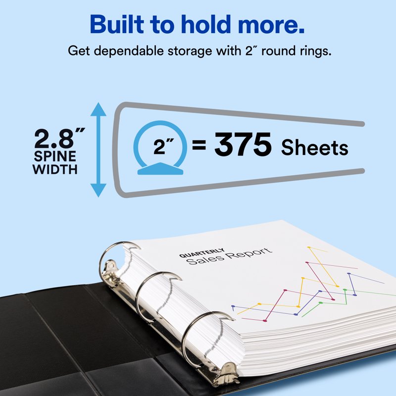 2-Inch View Binder with Round Rings - Black, 375 Sheets Capacity