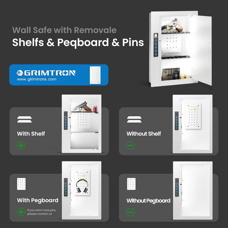 Hidden Wall Safe with Removable Pegboard & Adjustable Shelves - Secure Recessed Security Cabinet for Home & Office