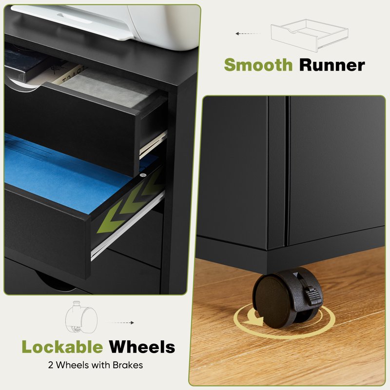 Portable 5-Drawer Storage Cabinet on Wheels for Office Bedroom Organization