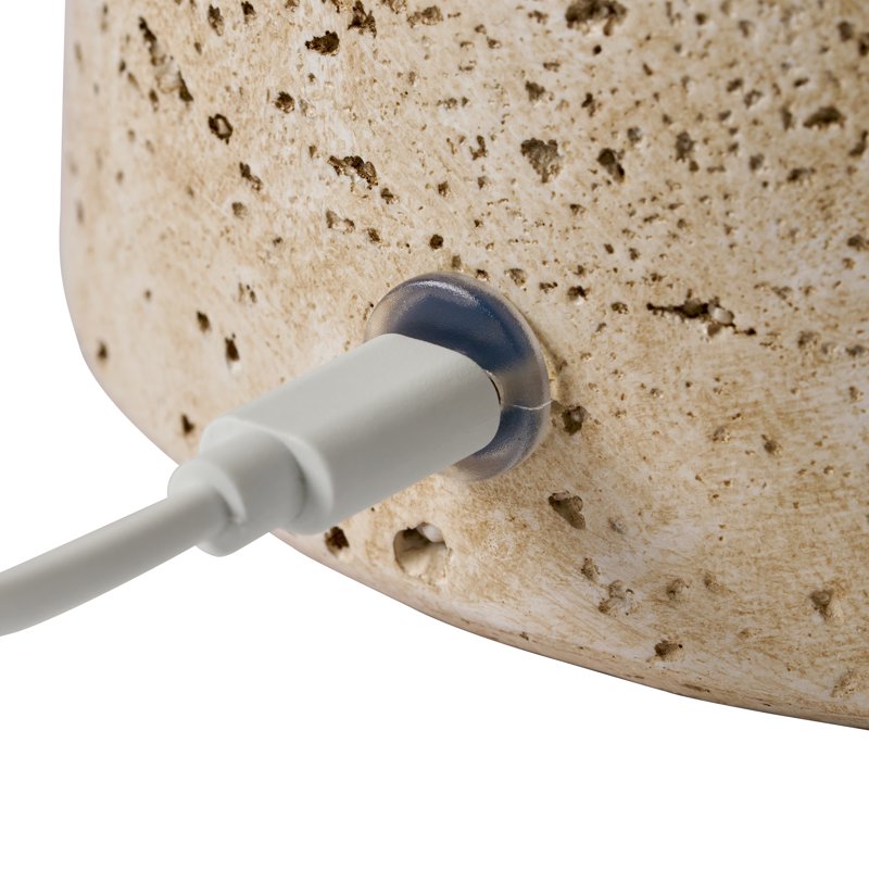 Rechargeable 14-Inch Stone Gourd Table Lamp with Fabric Shade - Modern Indoor Accent Light