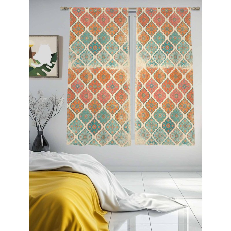 Boho Sheer Curtains Set - 2 Panels with Rod Pocket for Bedroom & Living Room