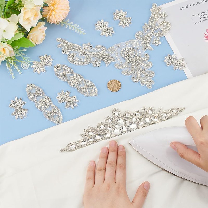 8-Piece Crystal Rhinestone Appliques for Wedding Dress Belt & Garment Decoration