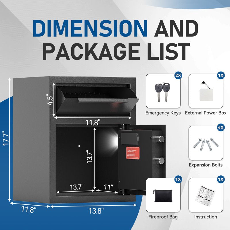 Depository Safe Box Fireproof Drop Safe with Deposit Slot for Home Office Hotel