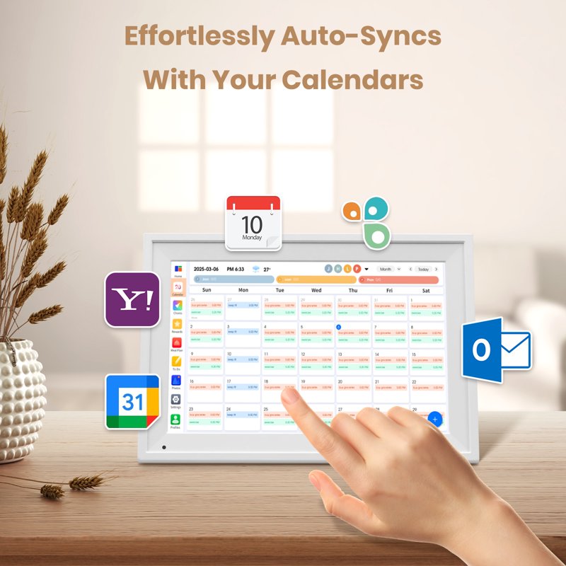 10.1 Inch Touchscreen Digital Calendar with Google Outlook iCloud Sync Family Task Rewards