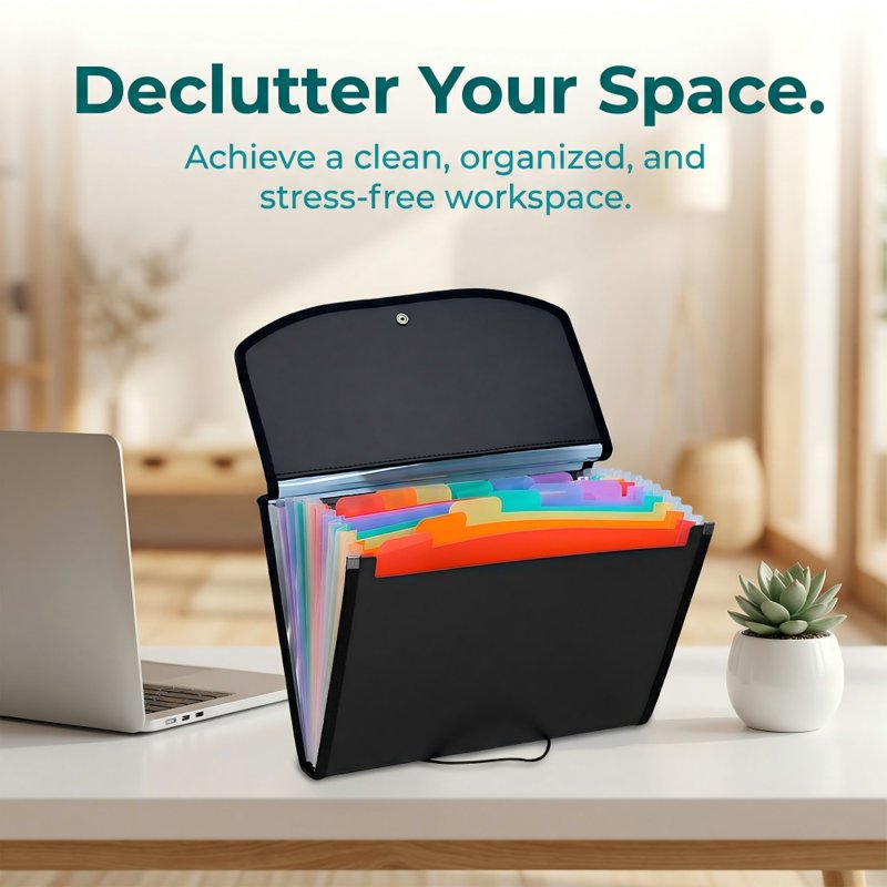Expandable File Folder Organizer with 13 Color-Coded Pockets, Water-Resistant, Holds 1000 Sheets