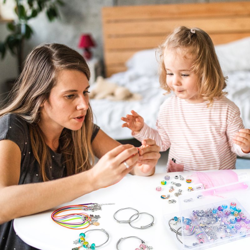 Kids Jewelry Making Kit with Unicorn Charm Beads & Accessories - Birthday Gift for Girls 5-12