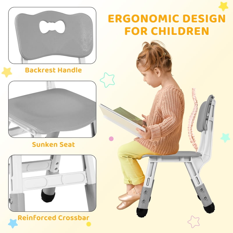 Kids Activity Table and Chairs Set with Adjustable Height, Non-Slip Legs, Gray