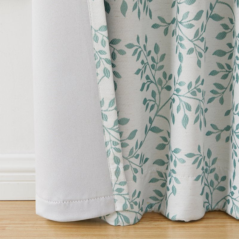 Blackout Curtain Panel with Leaf Pattern - 50x84 Inches, Green