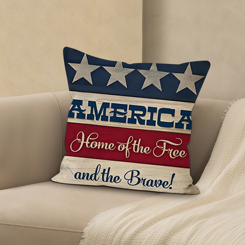 Patriotic Independence Day Pillow Cover 18x18 Inches - Red White Blue Flag Throw Pillowcase