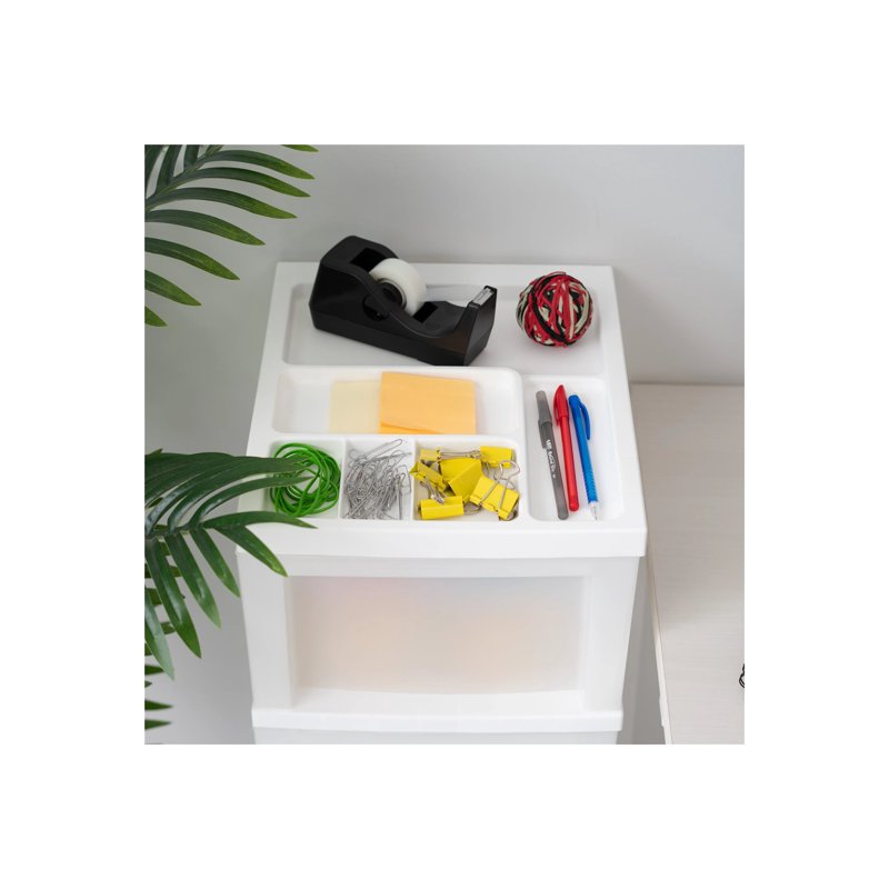 Narrow 4-Drawer Plastic Storage Cart with Organizer Top - White
