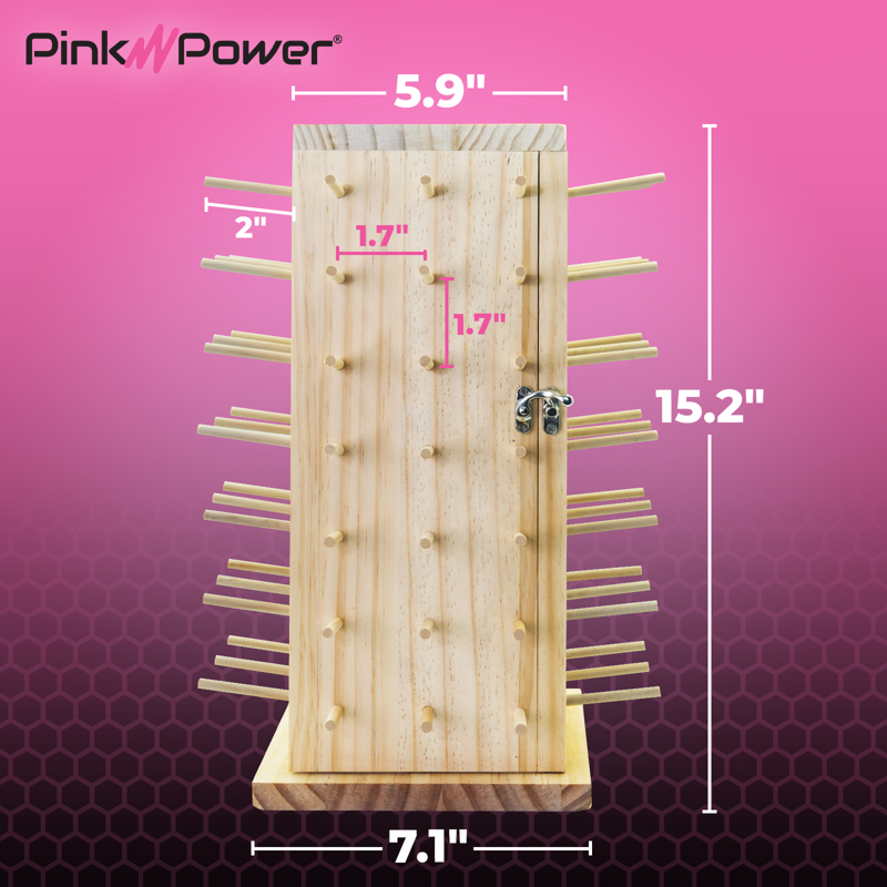 Wooden Thread Spool Organizer with 84 Rods & 360° Rotation - Sewing Accessories Stand