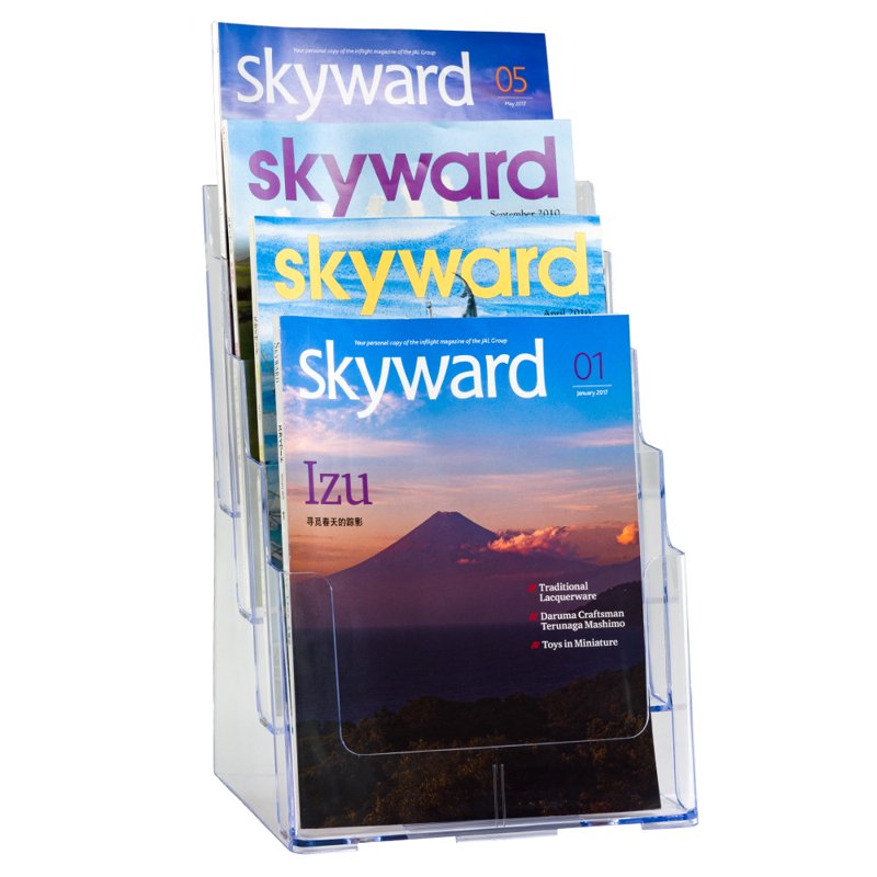 Four-Tier Letter Size Brochure Holder - Clear Plastic Countertop Organizer