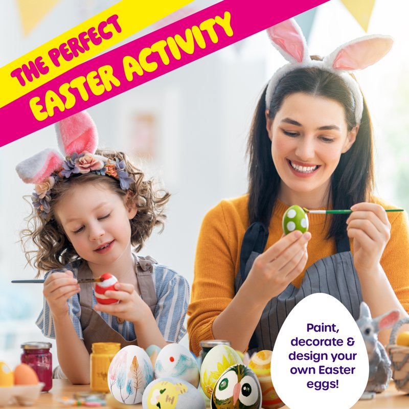 Kids Egg Painting Kit with 6 Squishies, Fabric Paint, Brushes - Easter Craft Set