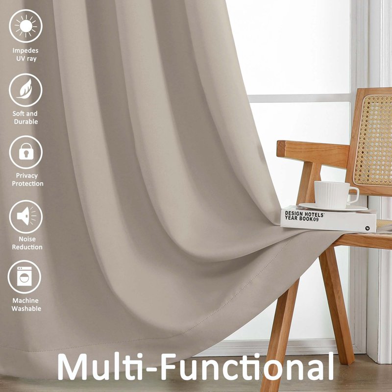 Blackout Curtains 84 Inch Long Thermal Insulated Noise Reducing Solid Window Drapes