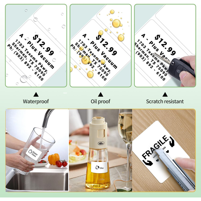 Thermal Label Roll Set 3 Rolls for Label Makers - Water & Oil Resistant