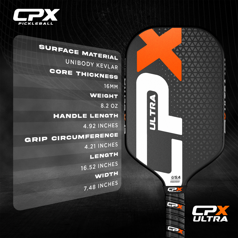 CPX Ultra Series Pickleball Paddle – Black, 16mm Honeycomb Core