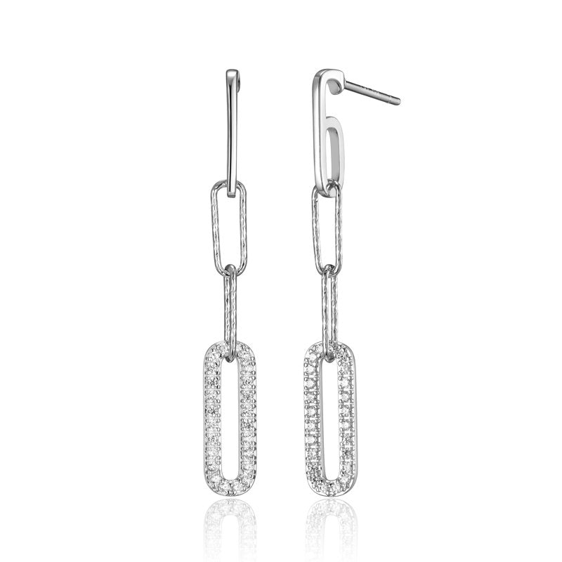 Sterling Silver Cubic Zirconia Oval Paperclip Earrings - Hypoallergenic, Gift Ready