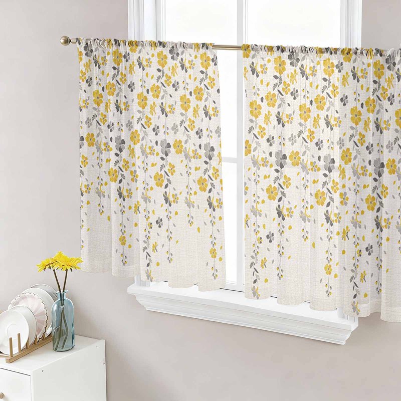 Light Filtering Sheer Curtains 54 Inches Long - 2 Panels Window Drapes