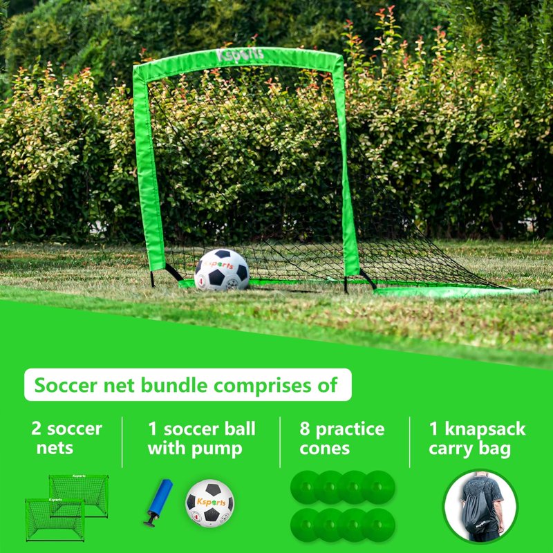 Ksports 4ft Green Soccer Goals Bundle with Size 4 Ball, Pump, Cones & Bag - Variation: 4ft Green