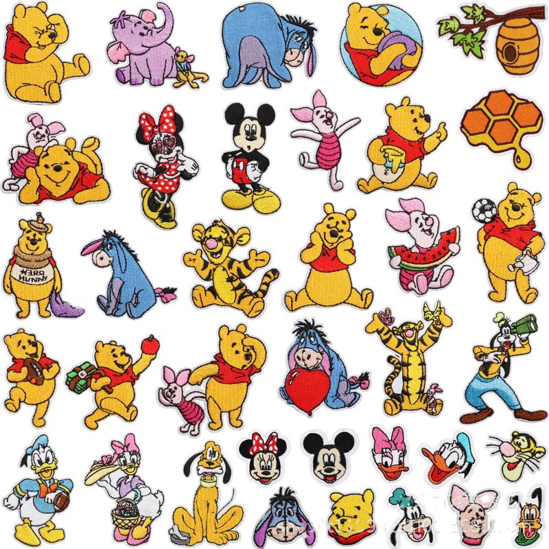 36 Pcs Embroidered Pooh & Eeyore Patch Set for Clothing & Accessories