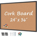 36x24 Inch Cork Bulletin Board with Wooden Frame Wall Decor for Office & Home