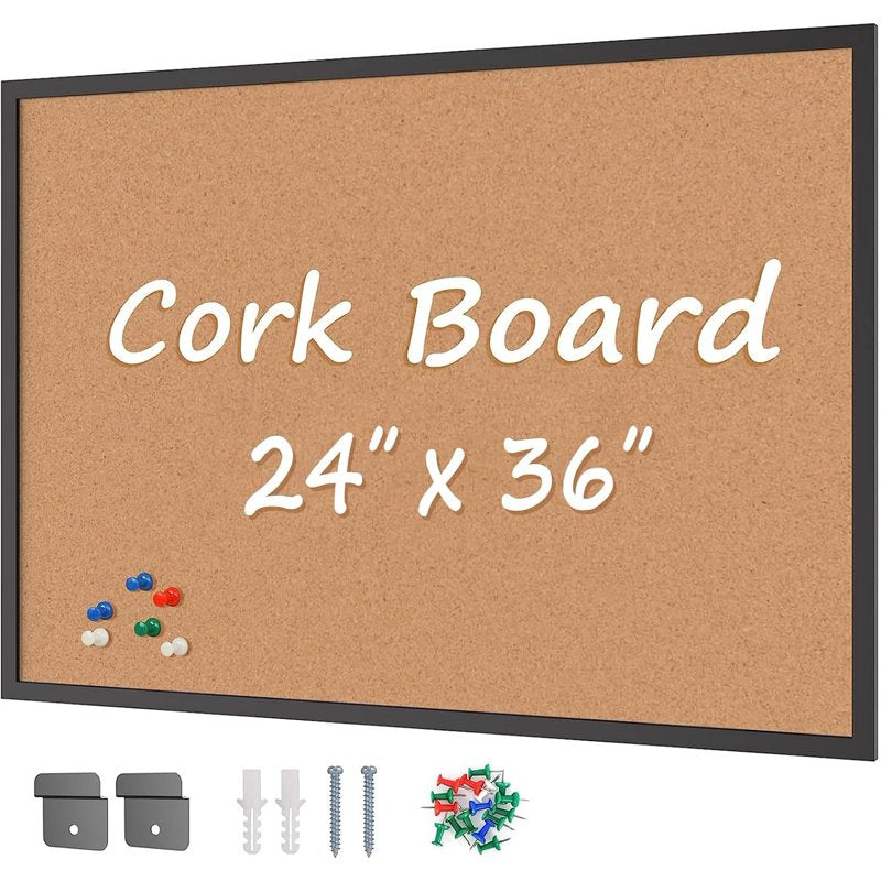 36x24 Inch Cork Bulletin Board with Wooden Frame Wall Decor for Office & Home