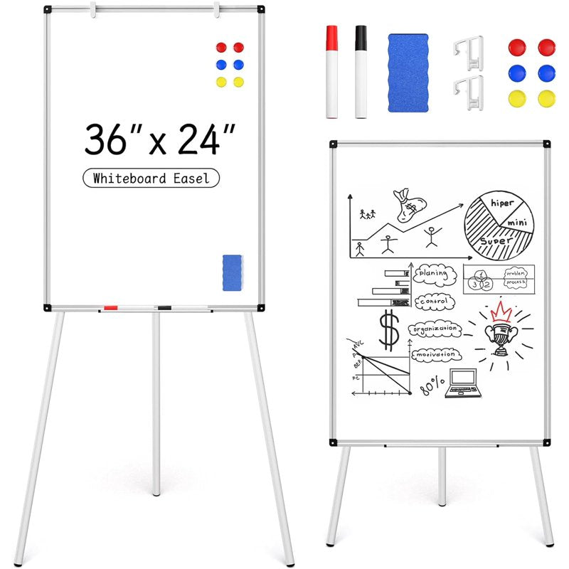 Portable Magnetic Whiteboard Easel Stand with Adjustable Height 44-66 Inches