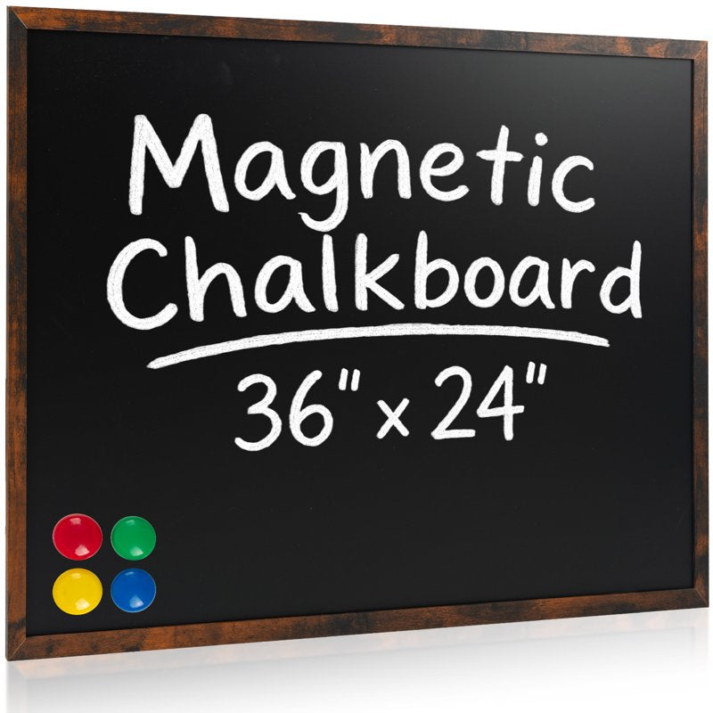 Magnetic Wall Chalkboard with Rustic Wood Frame, 36 x 24 Inches