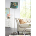 Modern Floor Lamp with Peacock Print Drum Shade - Brushed Nickel Finish, 66 Inches Tall