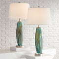 Modern Blue and Brown Glass Table Lamps Set of 2 - 29.5-inch Bedroom Living Room Decor